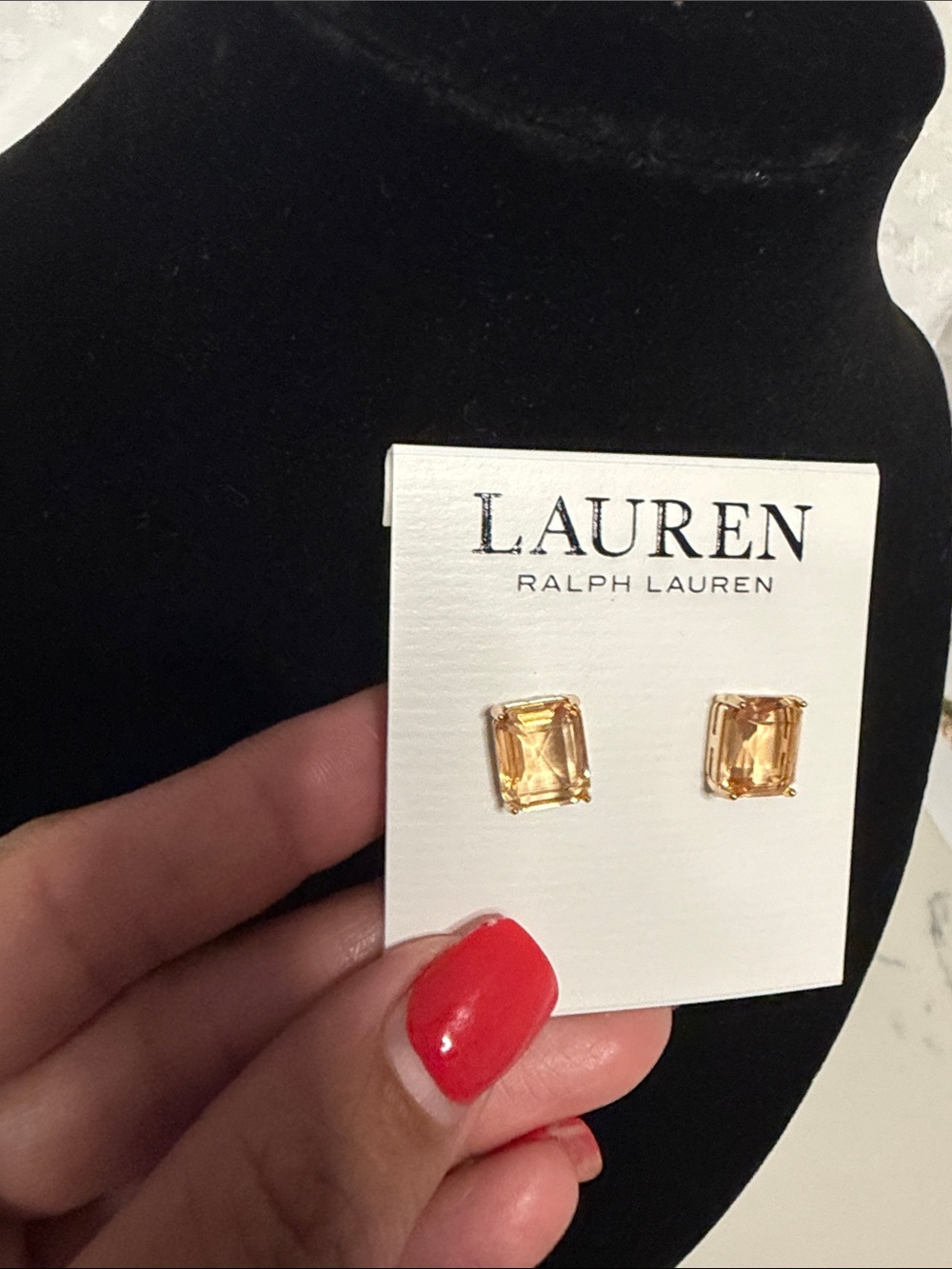 LAUREN Ralph Lauren Gold-Tone Amber Square Stud Earrings